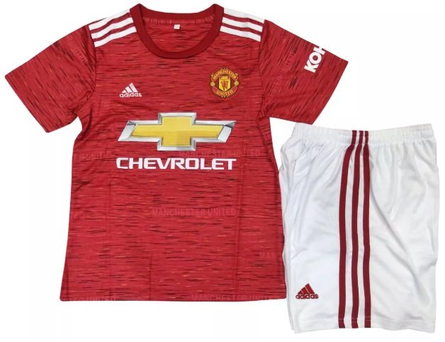 Kit infantil oficial Adidas Manchester United 2020 2021 I jogador